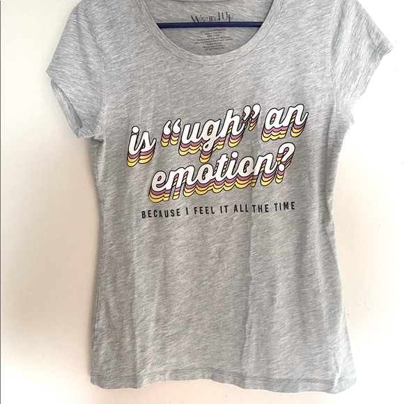 Gray Wound Up βIs Ugh An Emotion?β Juniors Tee - Size